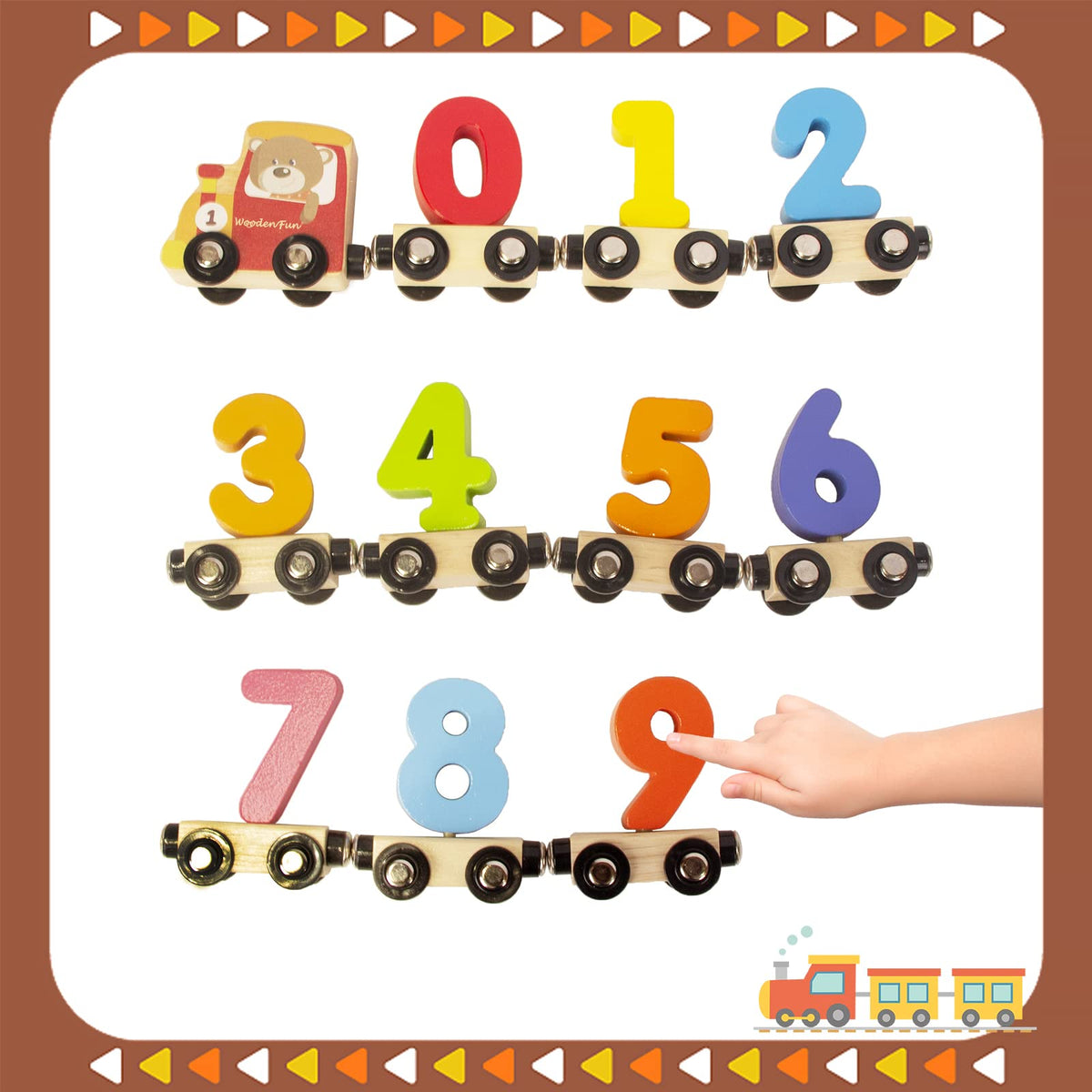 WOODENFUN Number Train Set for Toddlers 1–3 – Montessori Wooden Trains (Red)