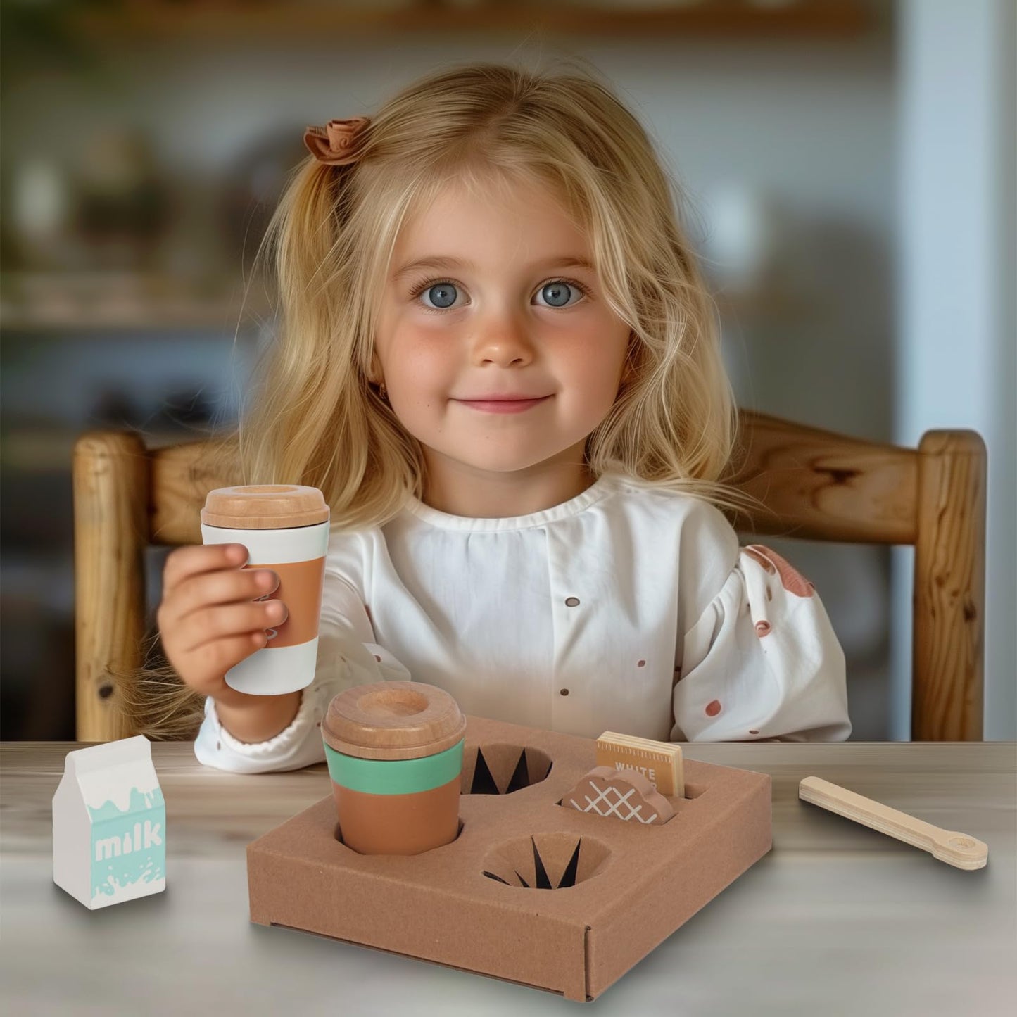 WOODENFUN Pretend Play Coffee Cup Toys — Wooden Kitchen Accessories for Kids