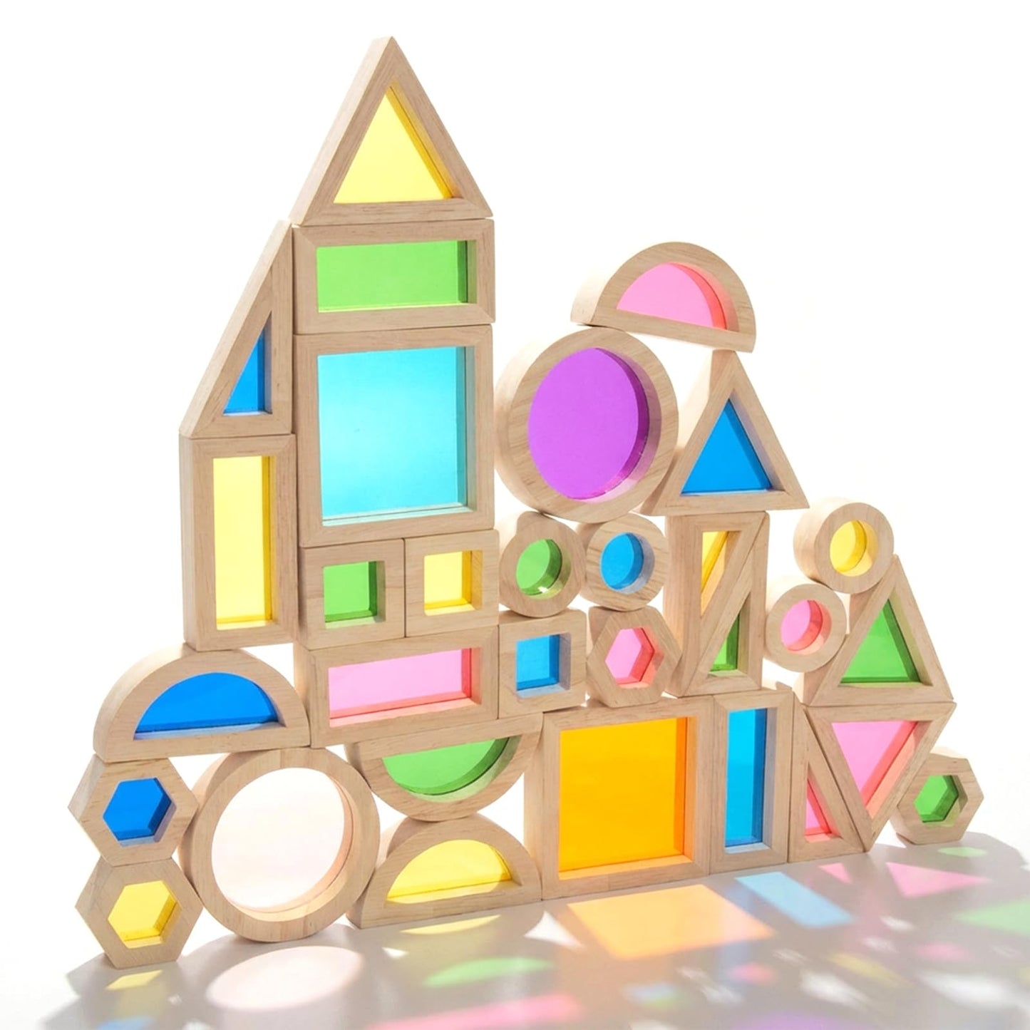 WOODENFUN 32-Piece Rainbow Wooden Building Blocks Set – Safe, Durable STEM Toy for Kids