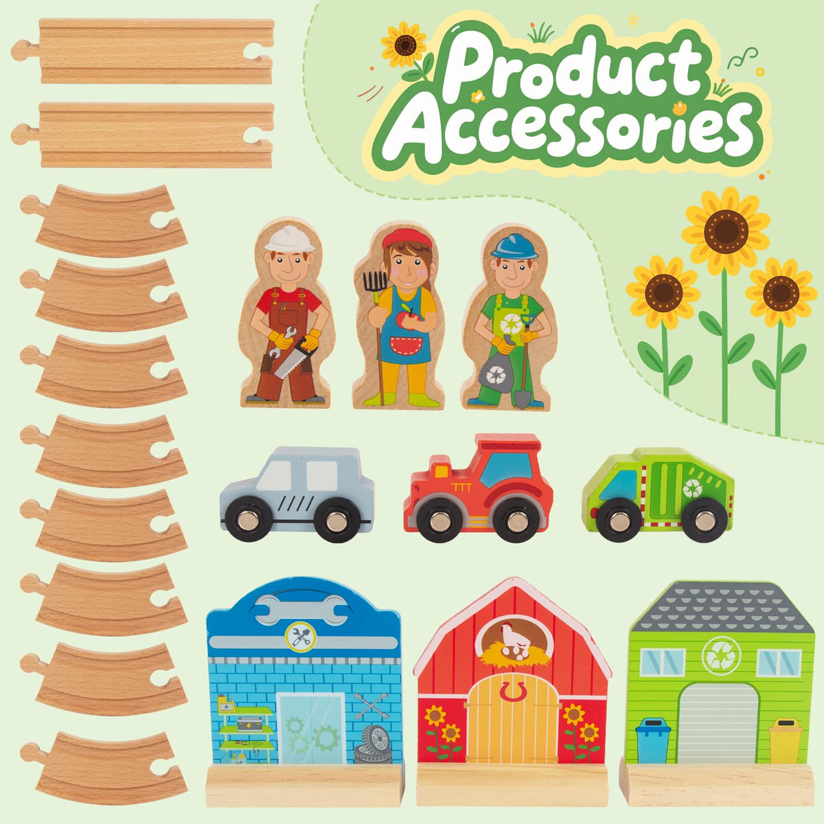 WOODENFUN Wooden Train Set for Toddlers — Farm, Expandable, Brio/Thomas/Chuggington Compatible