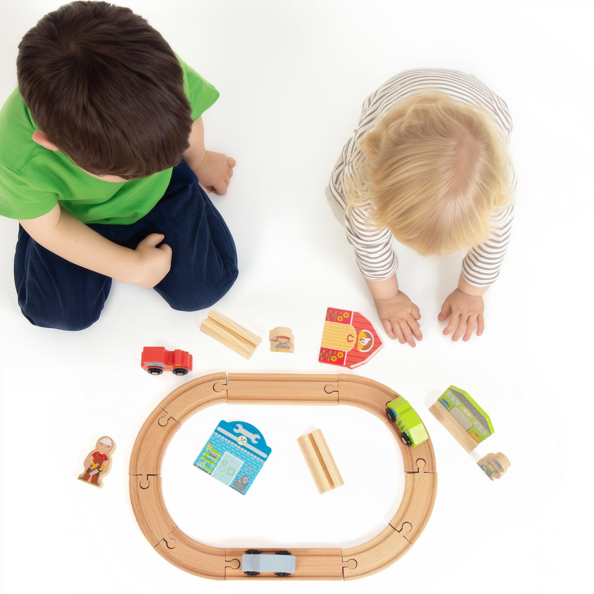 WOODENFUN Wooden Train Set for Toddlers — Farm, Expandable, Brio/Thomas/Chuggington Compatible