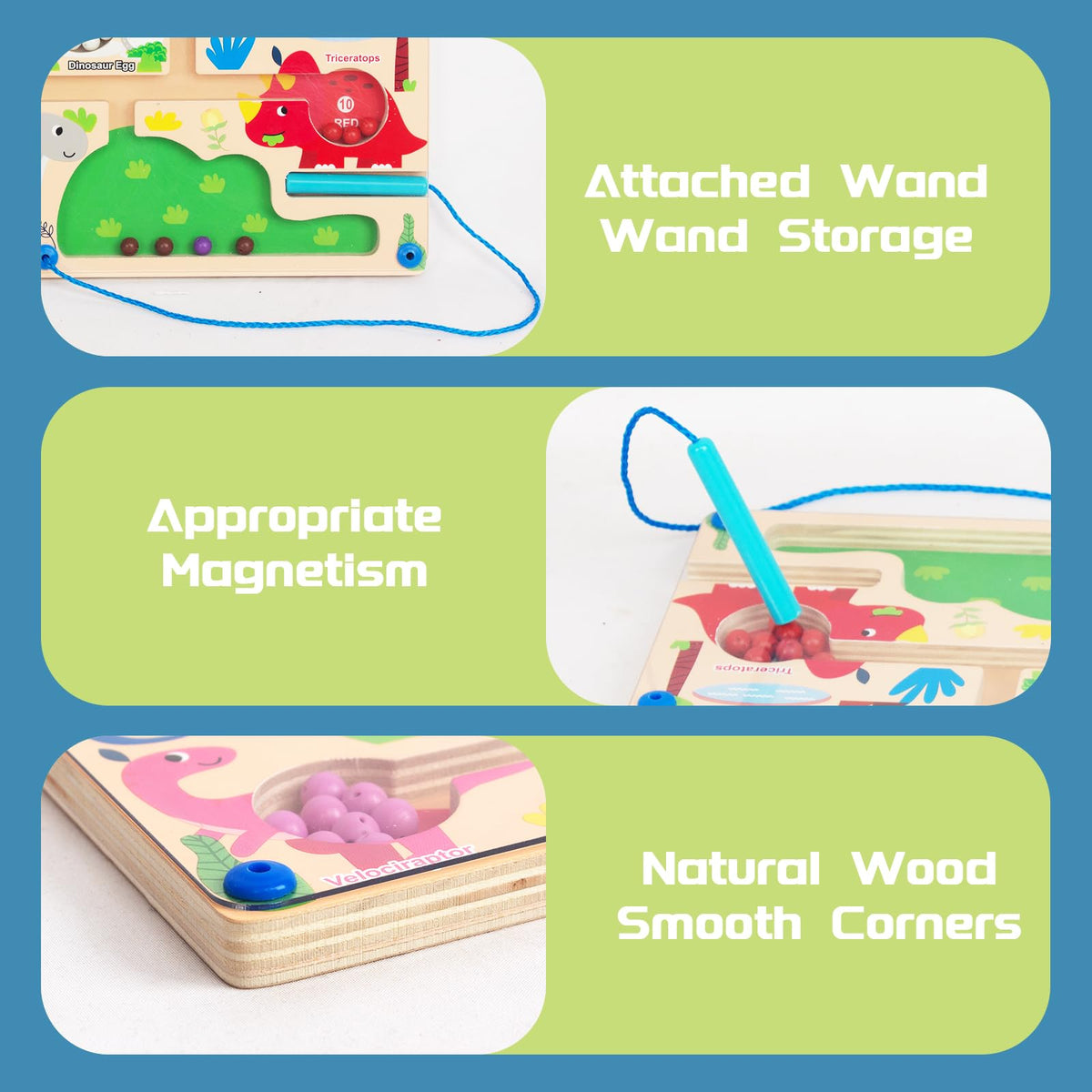 WoodenFun Magnetic Color & Number Maze — Montessori Puzzle Board for Toddlers (3-6) Dinosaur
