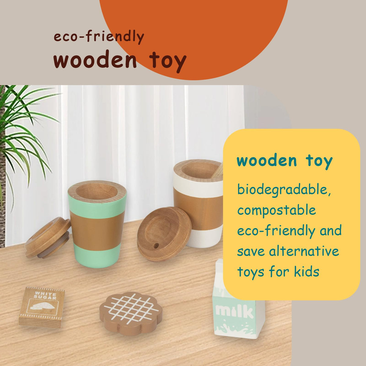 WOODENFUN Pretend Play Coffee Cup Toys — Wooden Kitchen Accessories for Kids