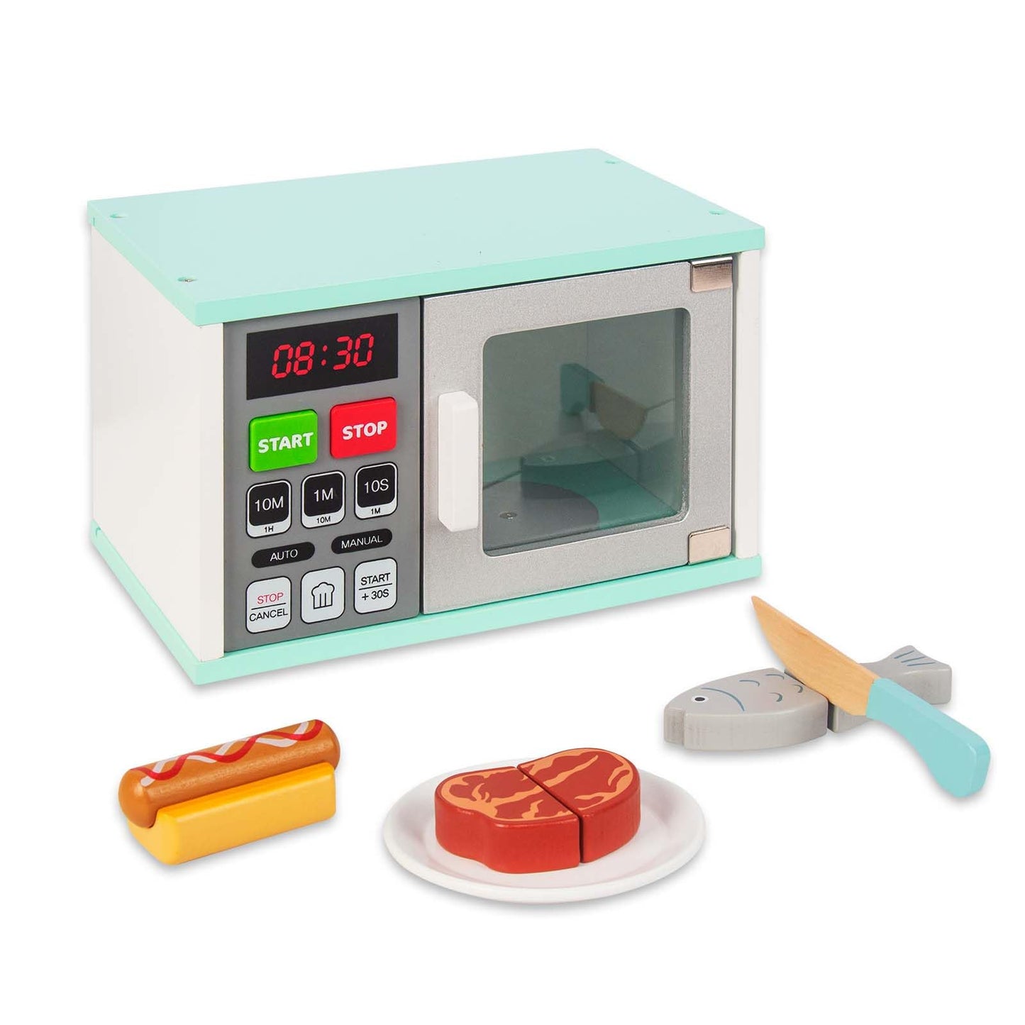 WOODENFUN Toddler Play Kitchen: Wooden Microwave with Light and Realistic Sound
