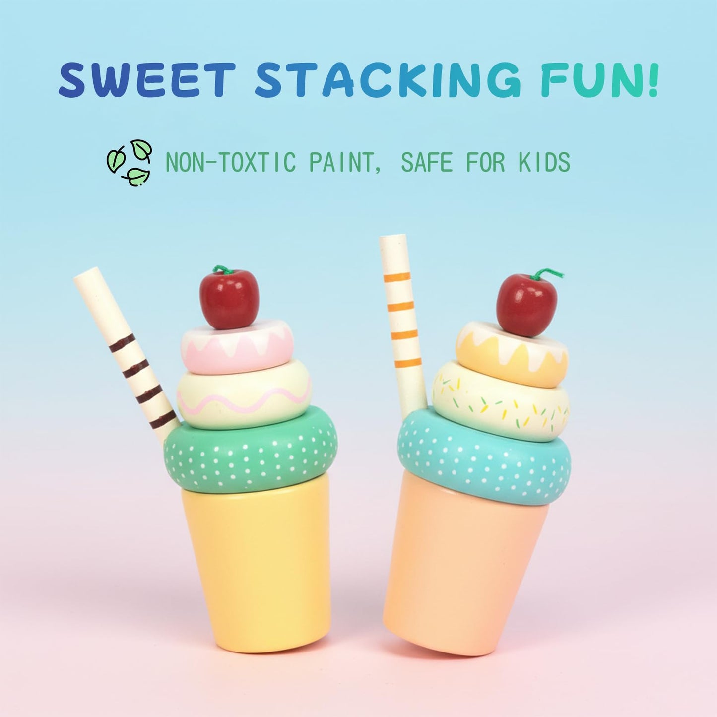 WOODENFUN Wooden Ice Cream Toys for Kids – Pretend Play Food Set for Toddlers 1-3