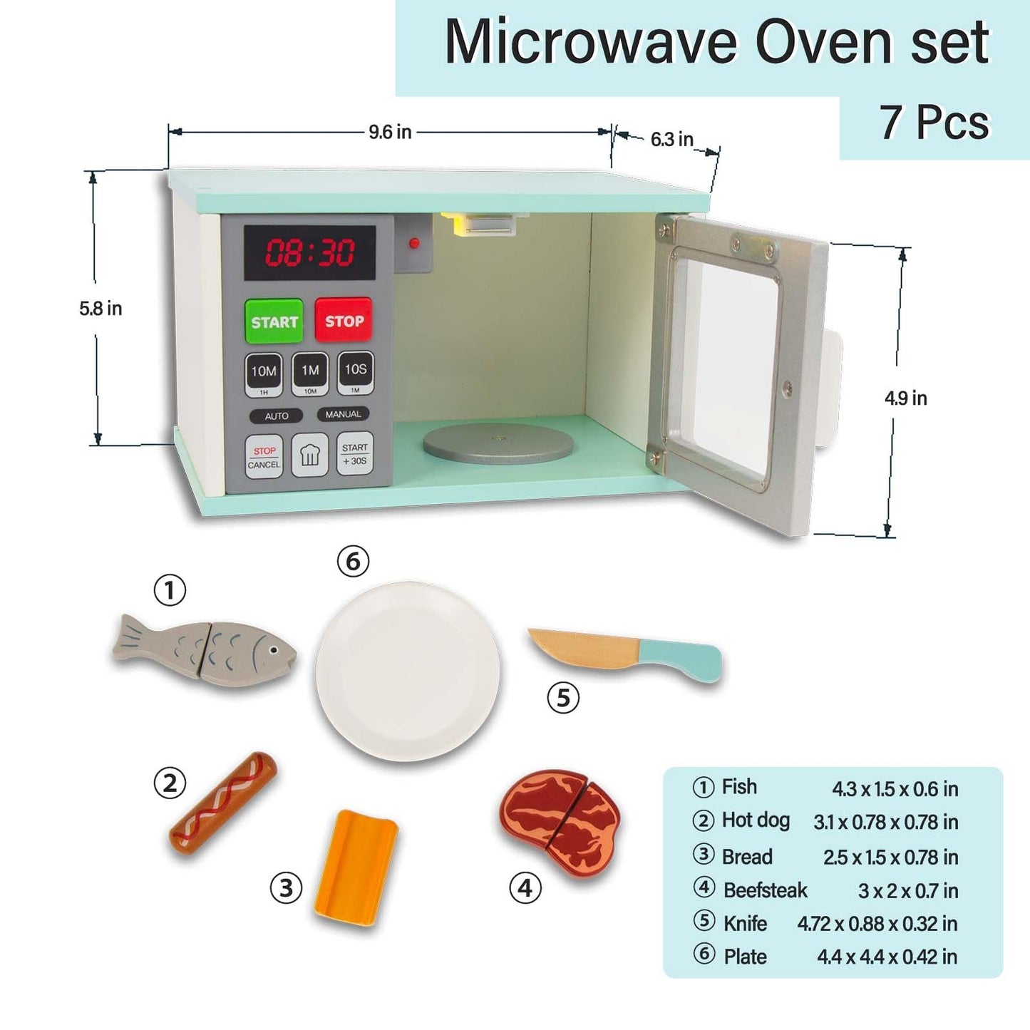 WOODENFUN Toddler Play Kitchen: Wooden Microwave with Light and Realistic Sound