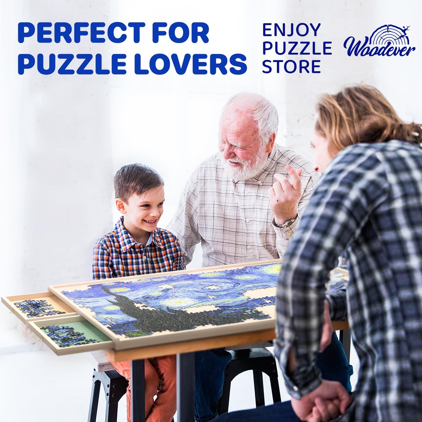 Woodever Rotatable 360-Degree Puzzle Board with Drawers - Lightweight Wooden Puzzle Table 30" x 22" (1000-Piece Friendly)