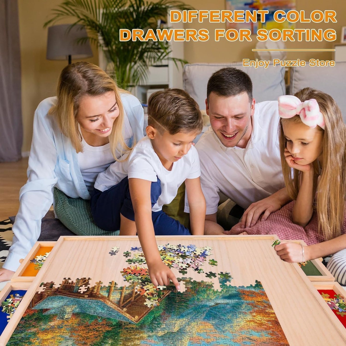 Woodever Rotatable 360-Degree Puzzle Board with Drawers - Lightweight Wooden Puzzle Table 30" x 22" (1000-Piece Friendly)
