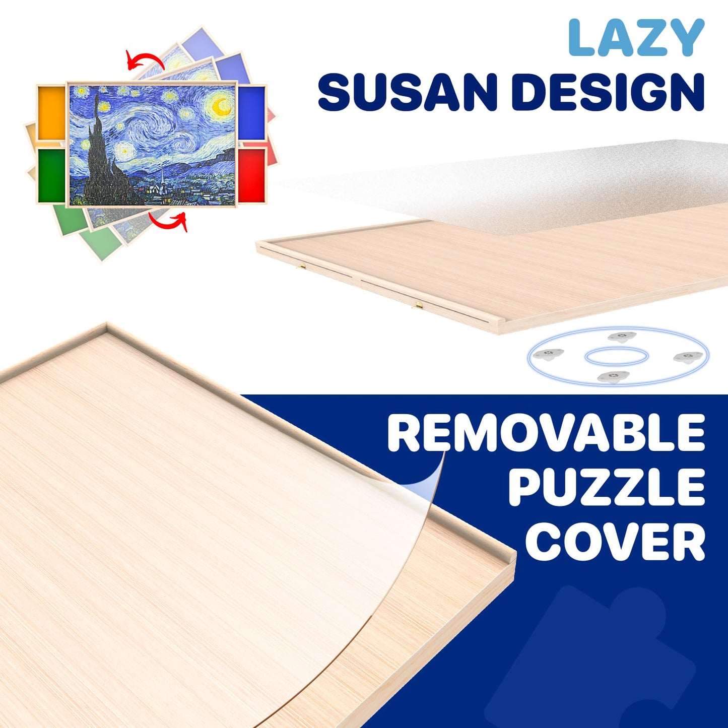 Woodever Rotatable 360-Degree Puzzle Board with Drawers - Lightweight Wooden Puzzle Table 30" x 22" (1000-Piece Friendly)