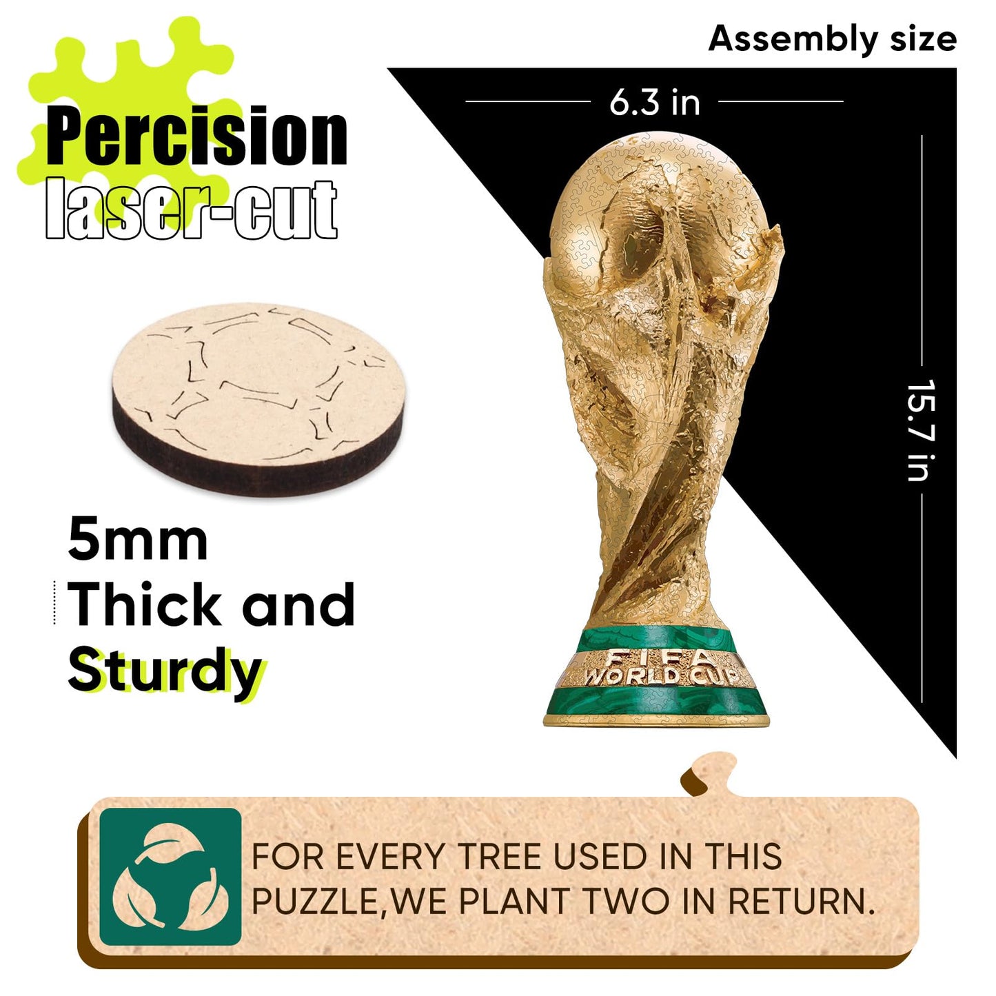 WOODLUX Official FIFA World Cup 2026 Trophy Puzzle – 200 Pieces, 5mm Wood