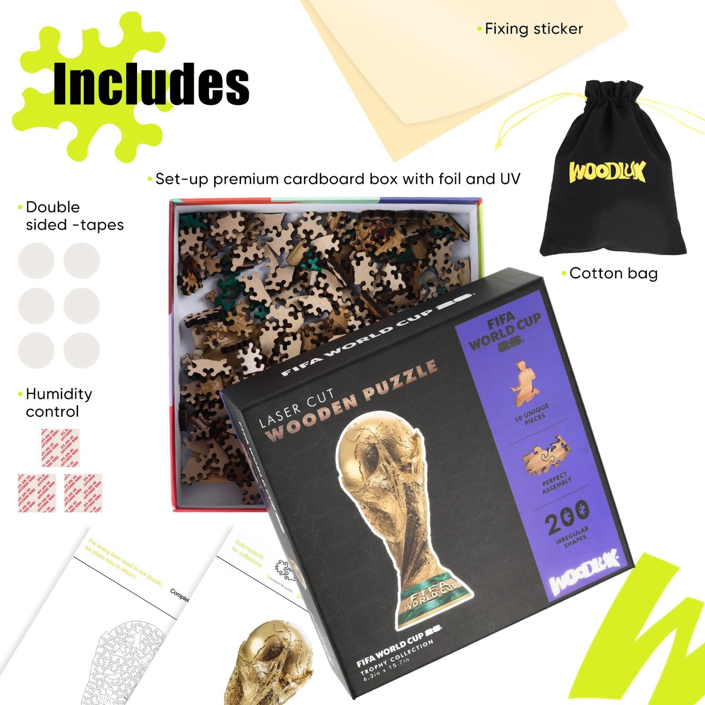 WOODLUX Official FIFA World Cup 2026 Trophy Puzzle – 200 Pieces, 5mm Wood