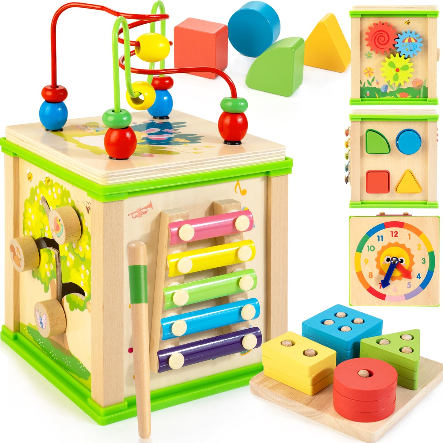 WOODMAM Wooden 7-in-1 Activity Cube | Montessori Toys for Toddlers 1-3
