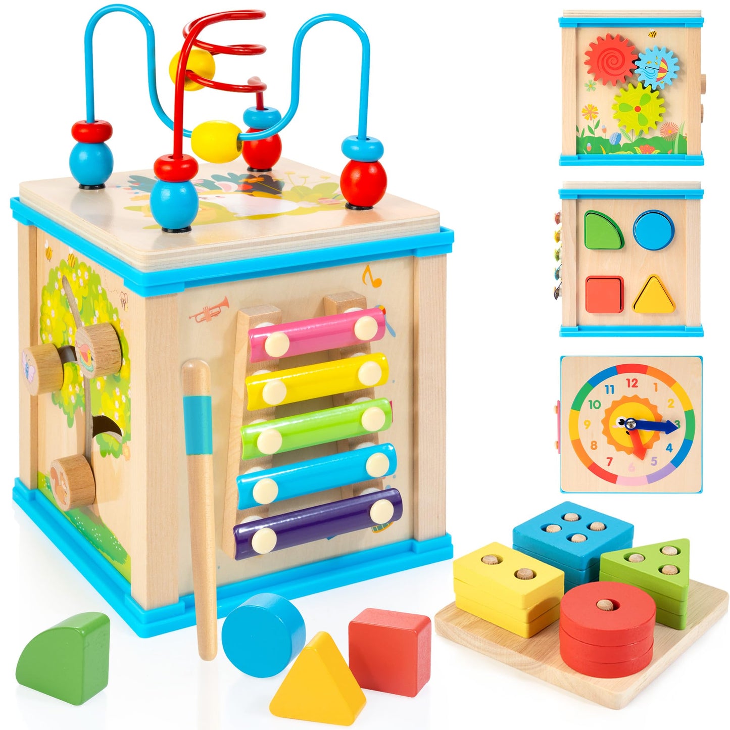 WOODMAM Wooden 7-in-1 Activity Cube for Toddlers | Montessori Toy & Learning Gift for 1-Year-Olds