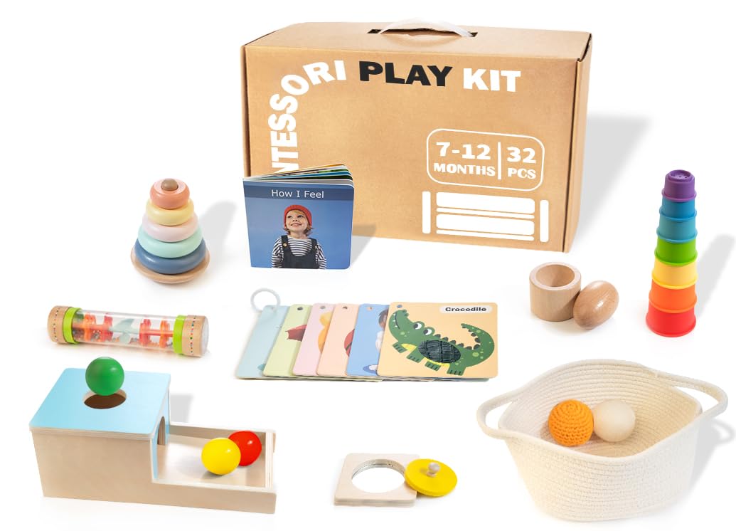 WOODMAM Montessori Toys for Babies 6-12 Months — 9-in-1 Educational Wooden Set