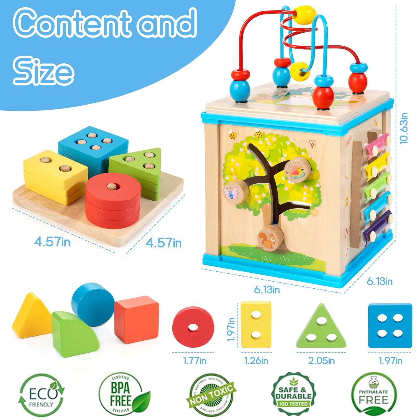 WOODMAM Wooden 7-in-1 Activity Cube for Toddlers | Montessori Toy & Learning Gift for 1-Year-Olds