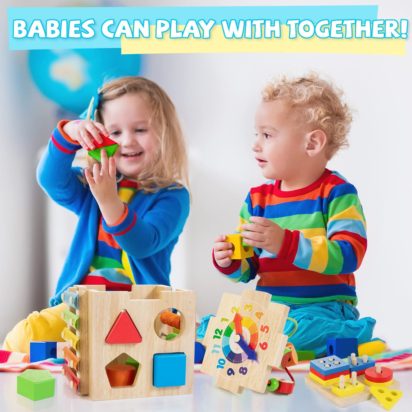 WOODMAM Bravmate 8-in-1 Wooden Activity Cube for Toddlers (18m+) | Montessori Learning Toy