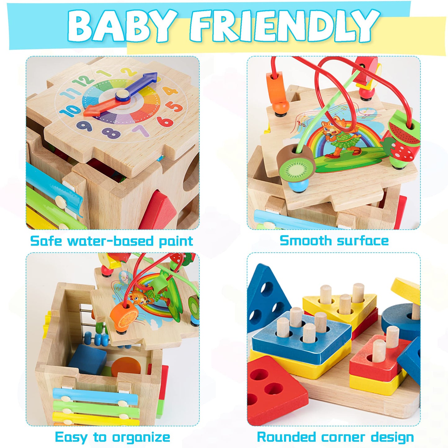 WOODMAM Bravmate 8-in-1 Wooden Activity Cube for Toddlers (18m+) | Montessori Learning Toy