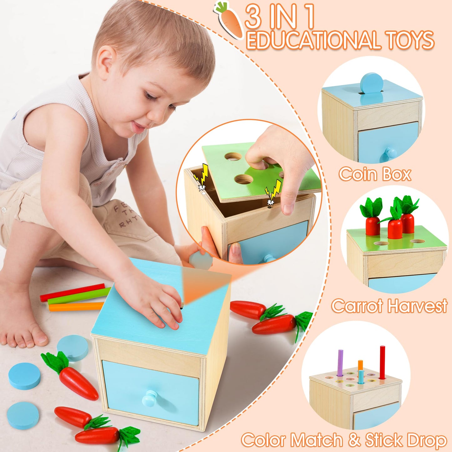 Woodmam 9-in-1 Wooden Montessori Toys for Toddlers 12-18 Months | Educational Box, Xylophone & More