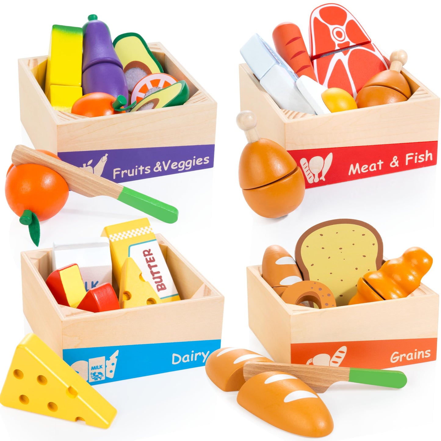 WOODMAM Wooden Play Food Set for Toddlers – Montessori Pretend Kitchen Toys (Ages 3–6)