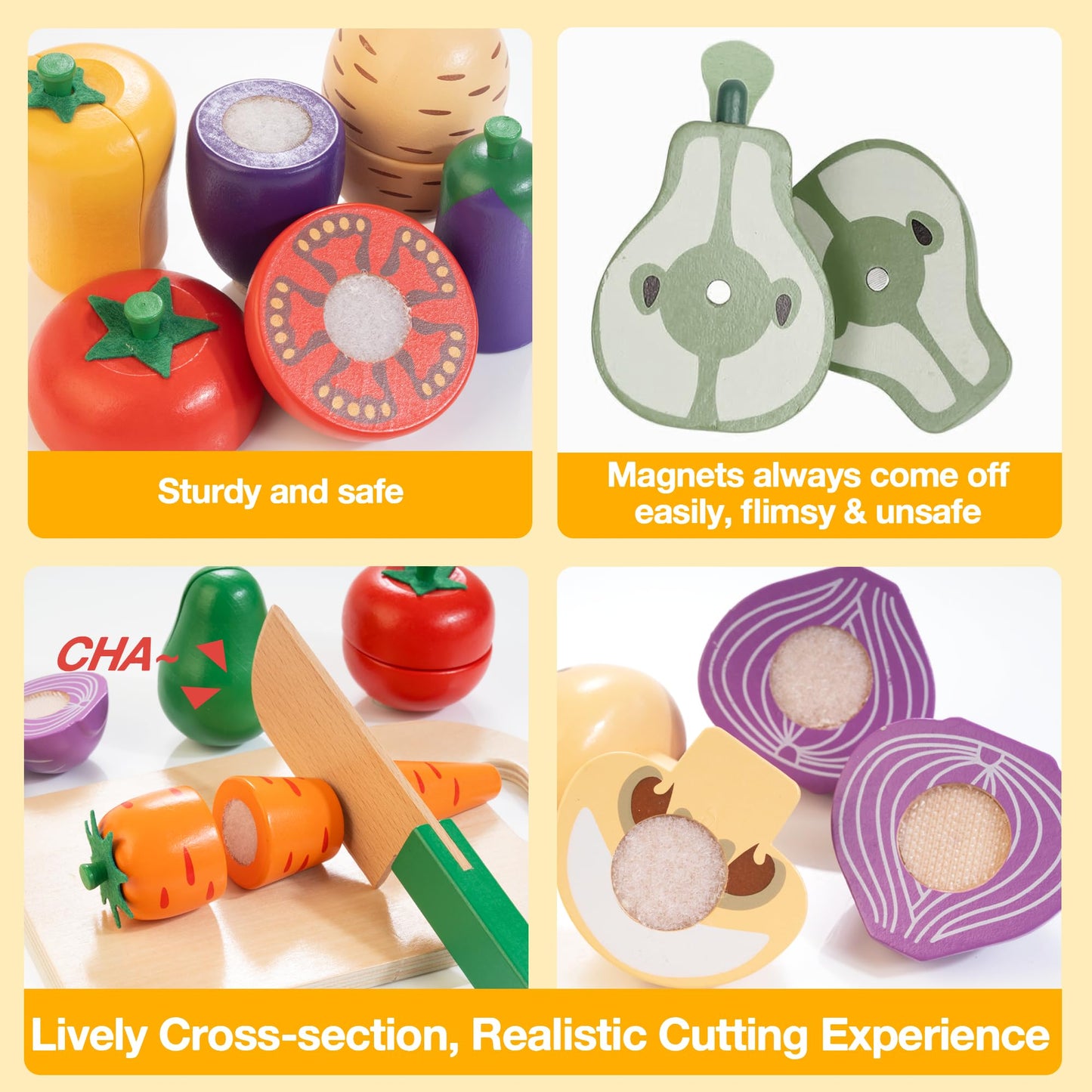 Woodmam Wooden Play Food Set for Kids Kitchen — Cutting Veggies & Fruits with Case