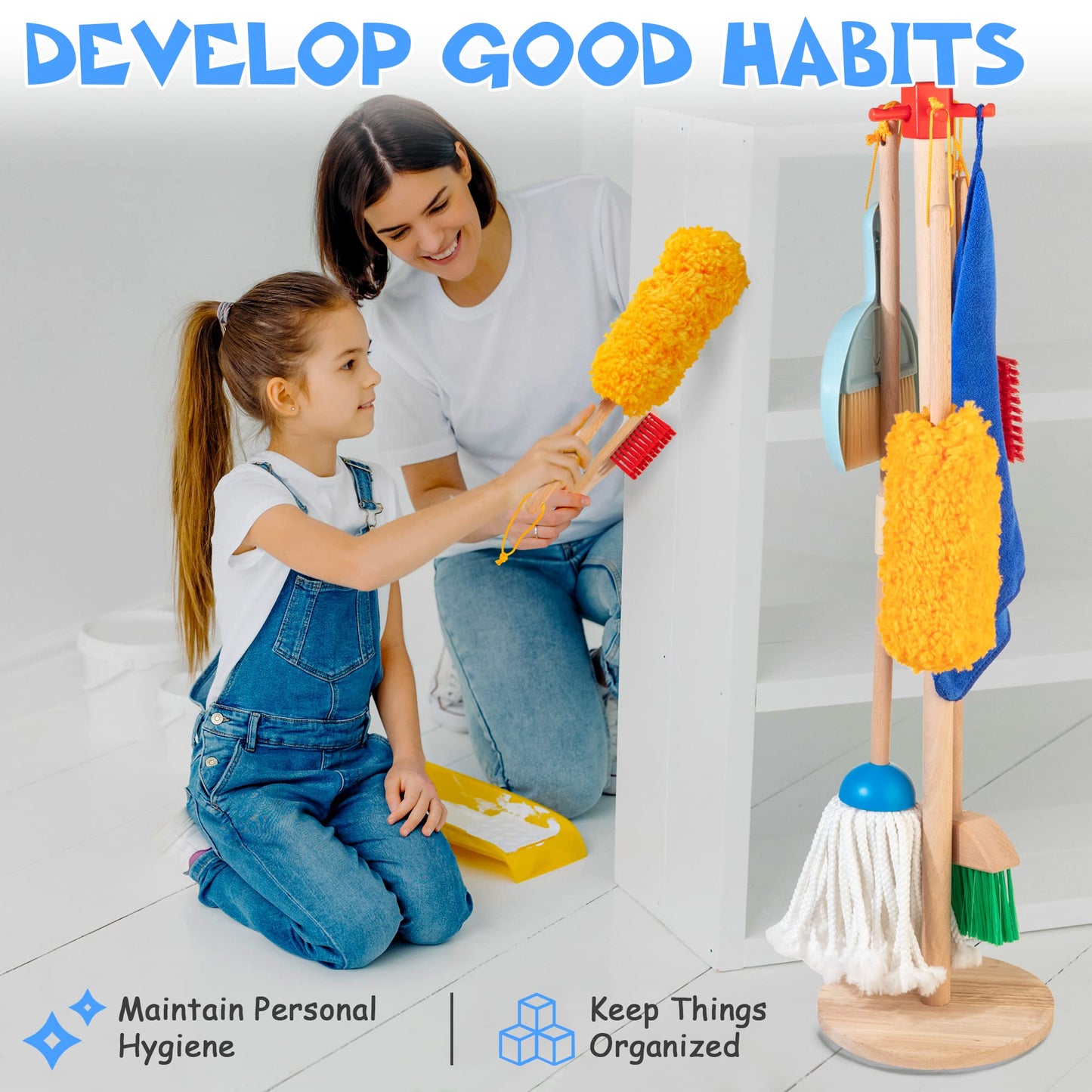 WOODMAM Wooden Kids Cleaning Set – 8-Piece Montessori Pretend Play Toy for Toddlers