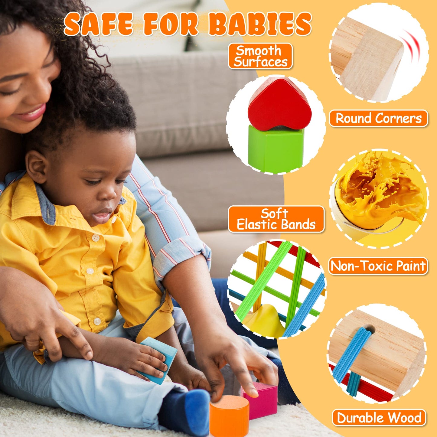 WOODMAM HELLOWOOD Montessori Shape Sorter Cube – 8 Rattling Shapes (1+ Year)