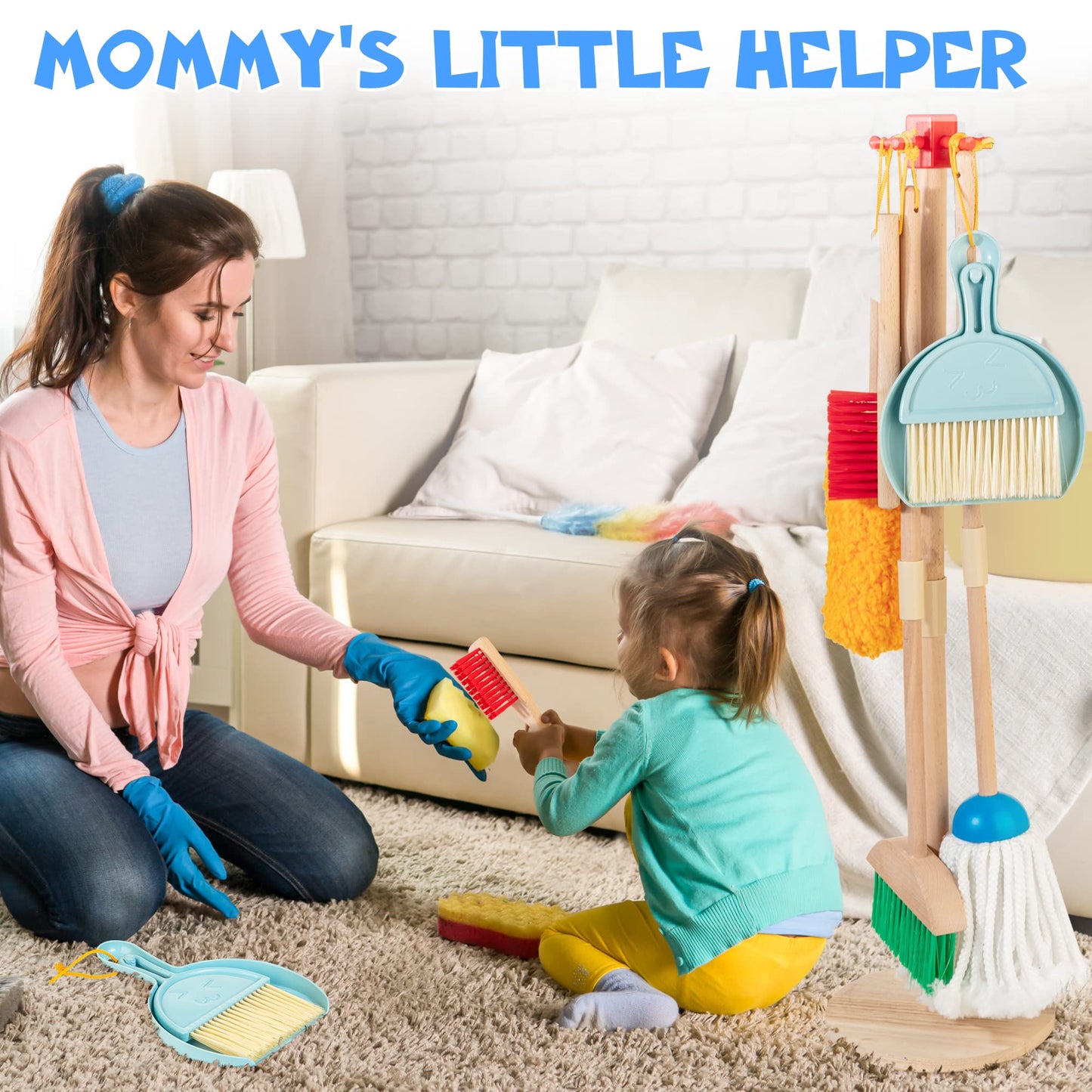 WOODMAM Wooden Kids Cleaning Set – 8-Piece Montessori Pretend Play Toy for Toddlers