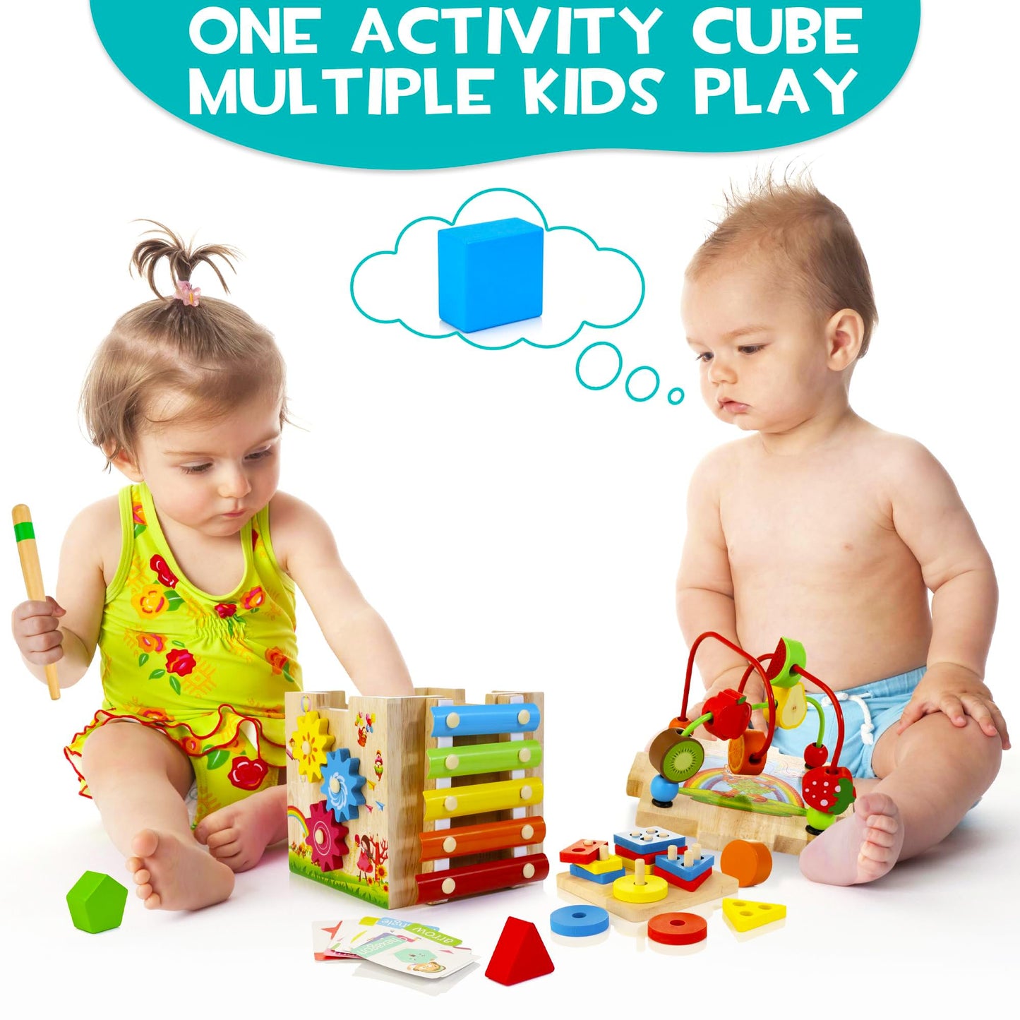 WOODMAM HELLOWOOD: 8-in-1 Montessori Wooden Activity Cube for Toddlers