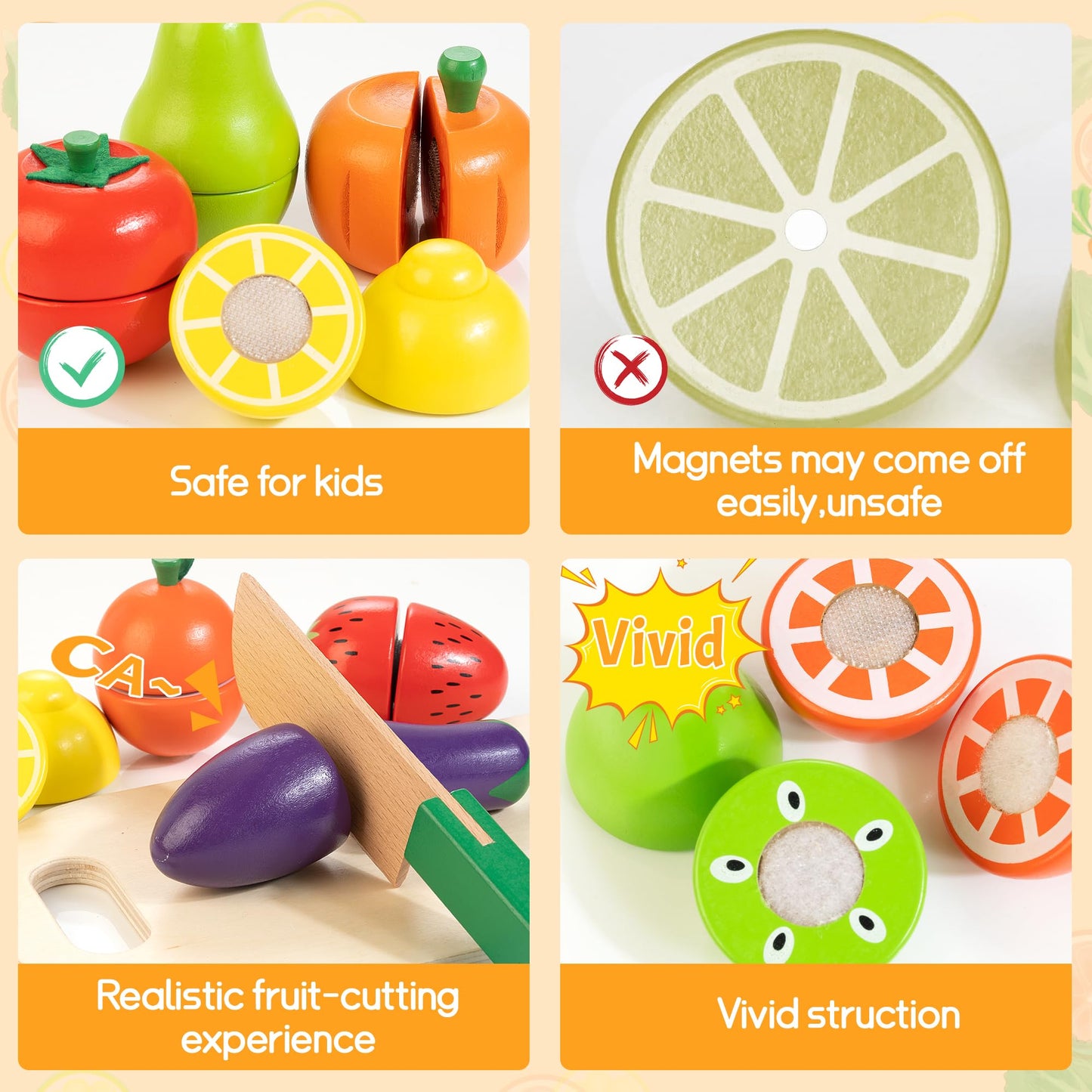 WOODMAM Wooden Play Food & Cutting Set for Toddlers – Pretend Kitchen
