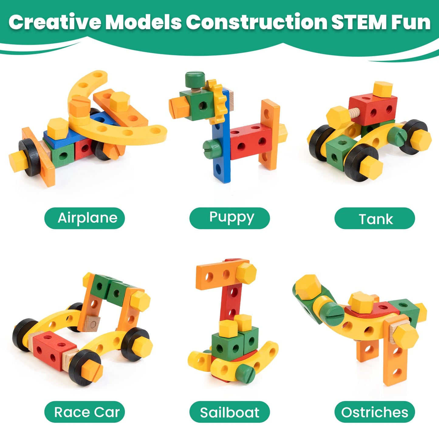 WOODMAM Kids Tool Set — 90-Piece Wooden Toy Kit with Box & Flash Cards (Ages 3–5) | FSC Certified
