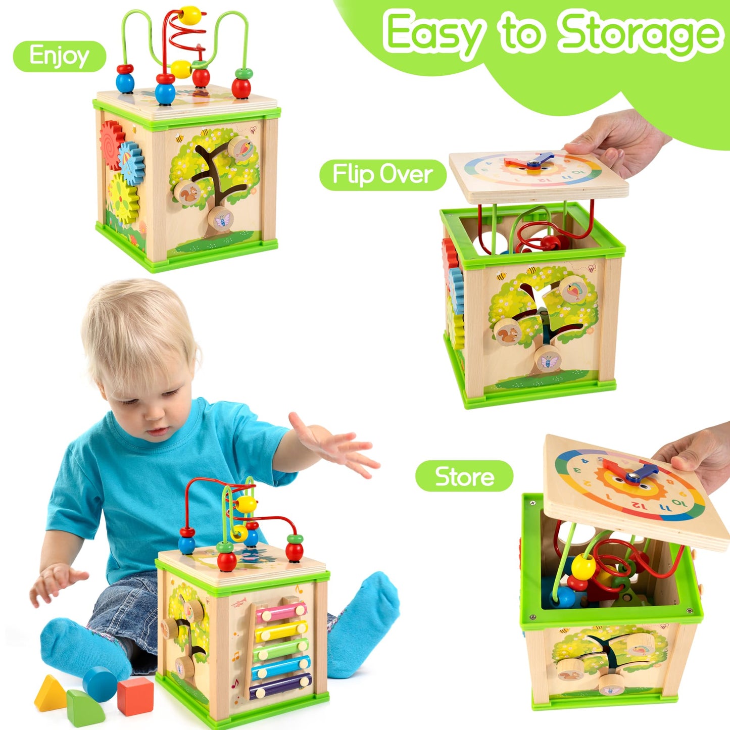 WOODMAM Wooden 7-in-1 Activity Cube | Montessori Toys for Toddlers 1-3
