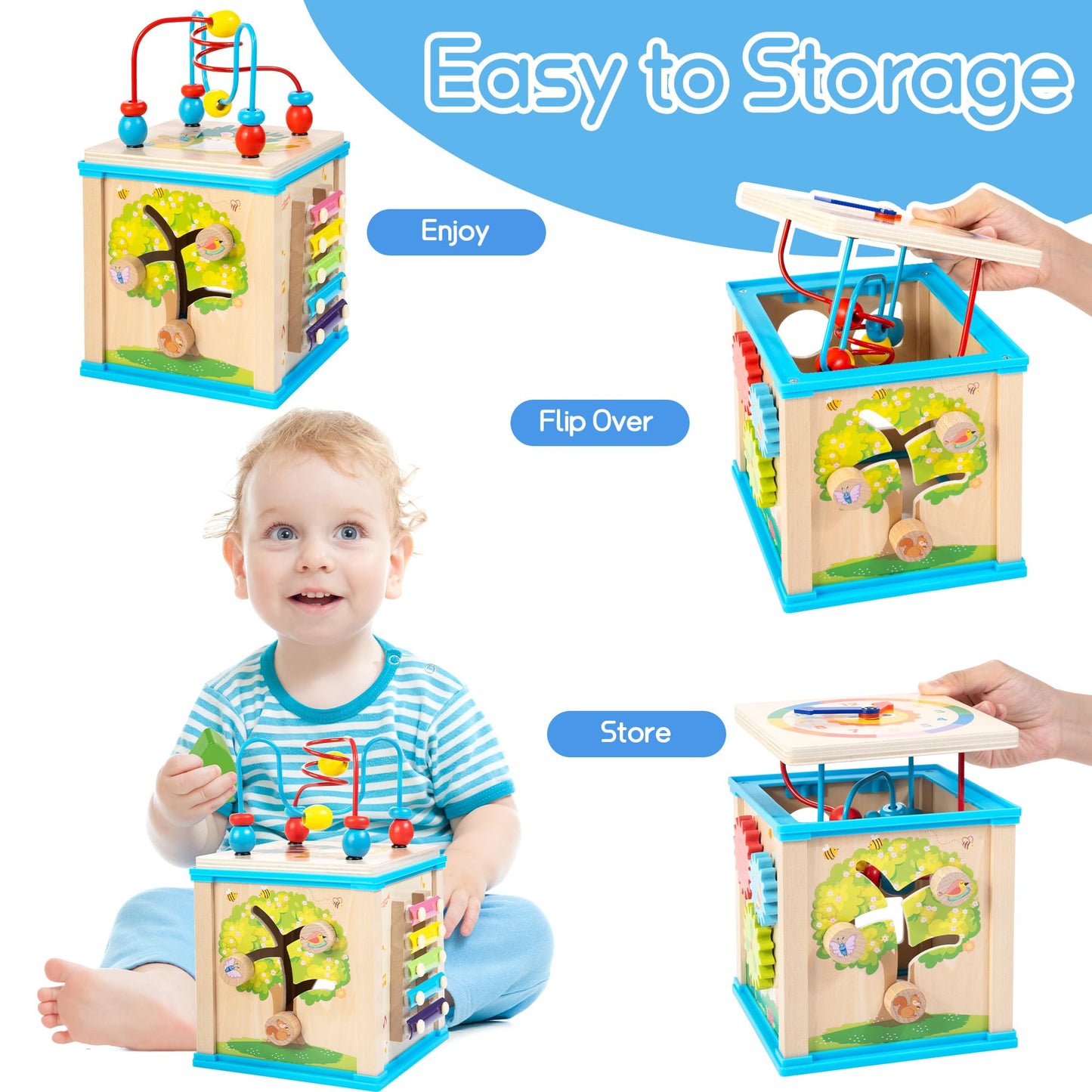 WOODMAM Wooden 7-in-1 Activity Cube for Toddlers | Montessori Toy & Learning Gift for 1-Year-Olds