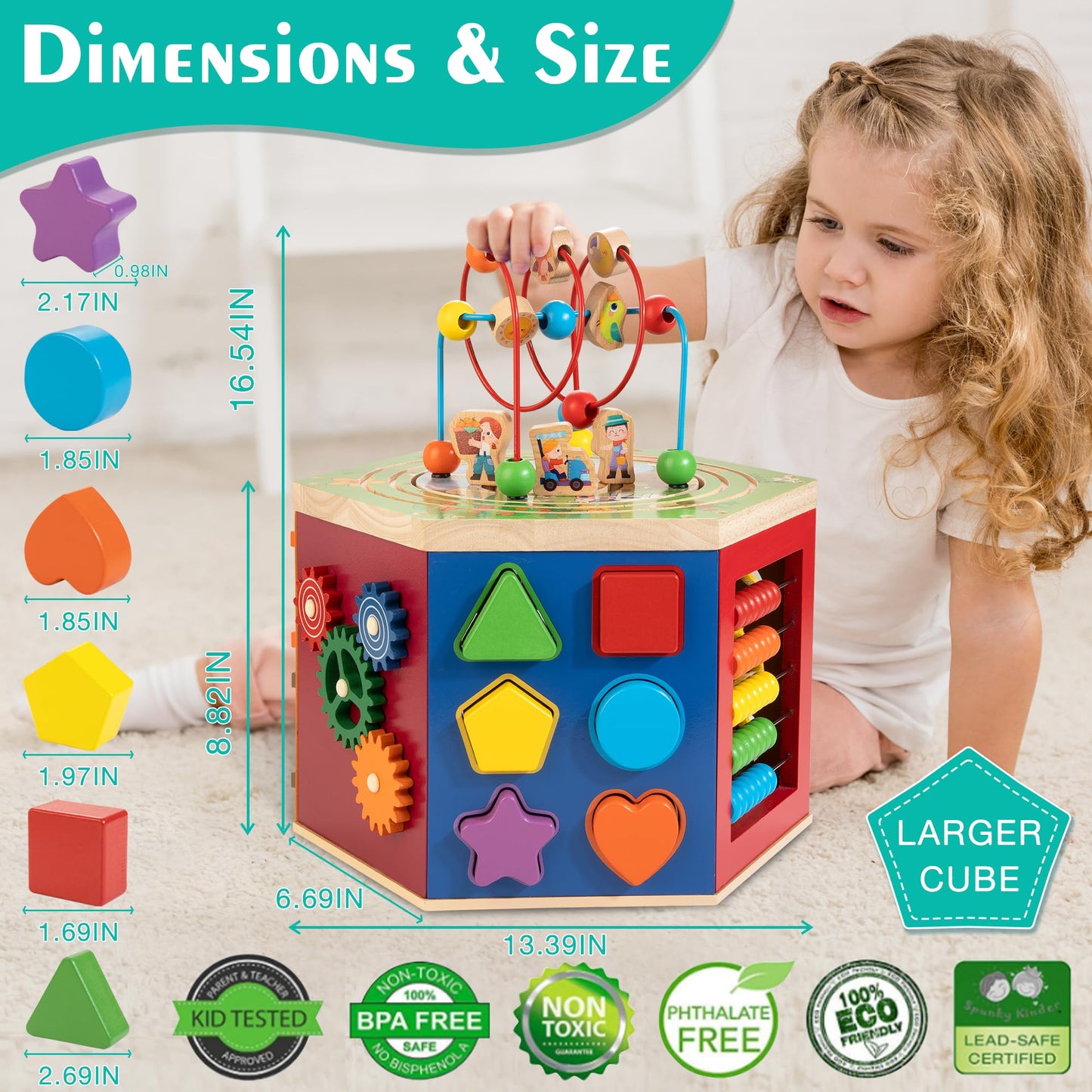 WOODMAM Large Activity Cube – 9-in-1 Farm-Themed Wooden Play Center for 1-2 Year Olds | Bonus Magnetic Train Cars