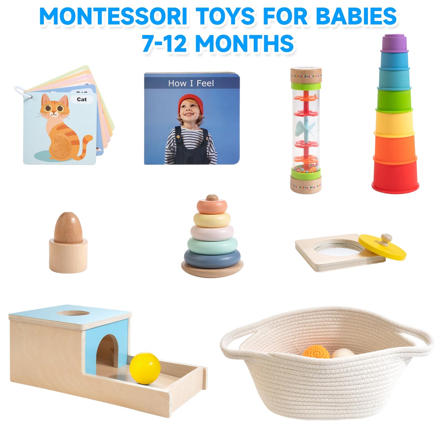 WOODMAM Montessori Toys for Babies 6-12 Months — 9-in-1 Educational Wooden Set
