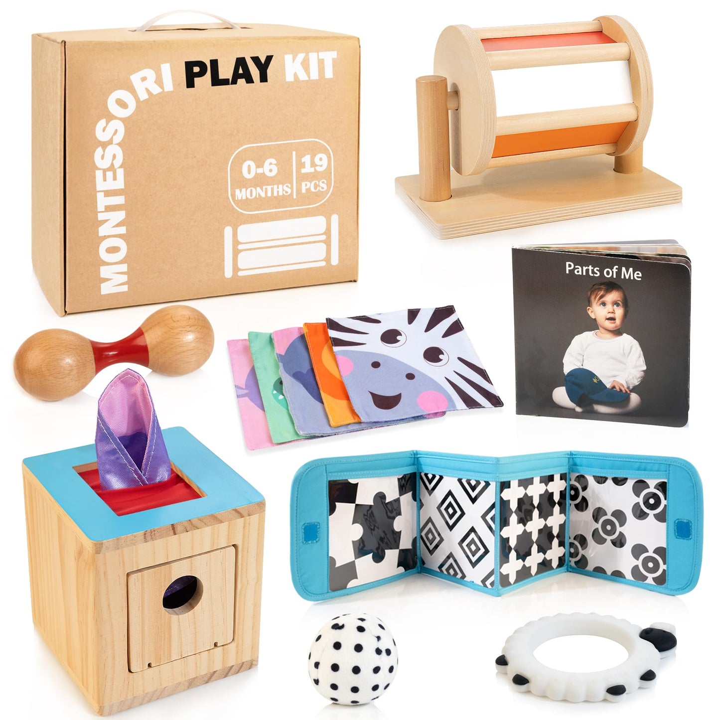 WOODMAM Montessori Toys for Babies 0-6 Months | 9-in-1 Learning & Sensory Set