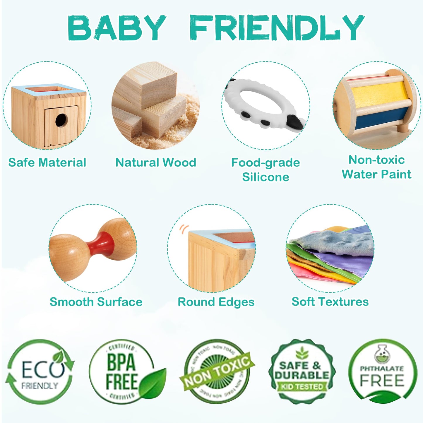 WOODMAM Montessori Toys for Babies 0-6 Months | 9-in-1 Learning & Sensory Set