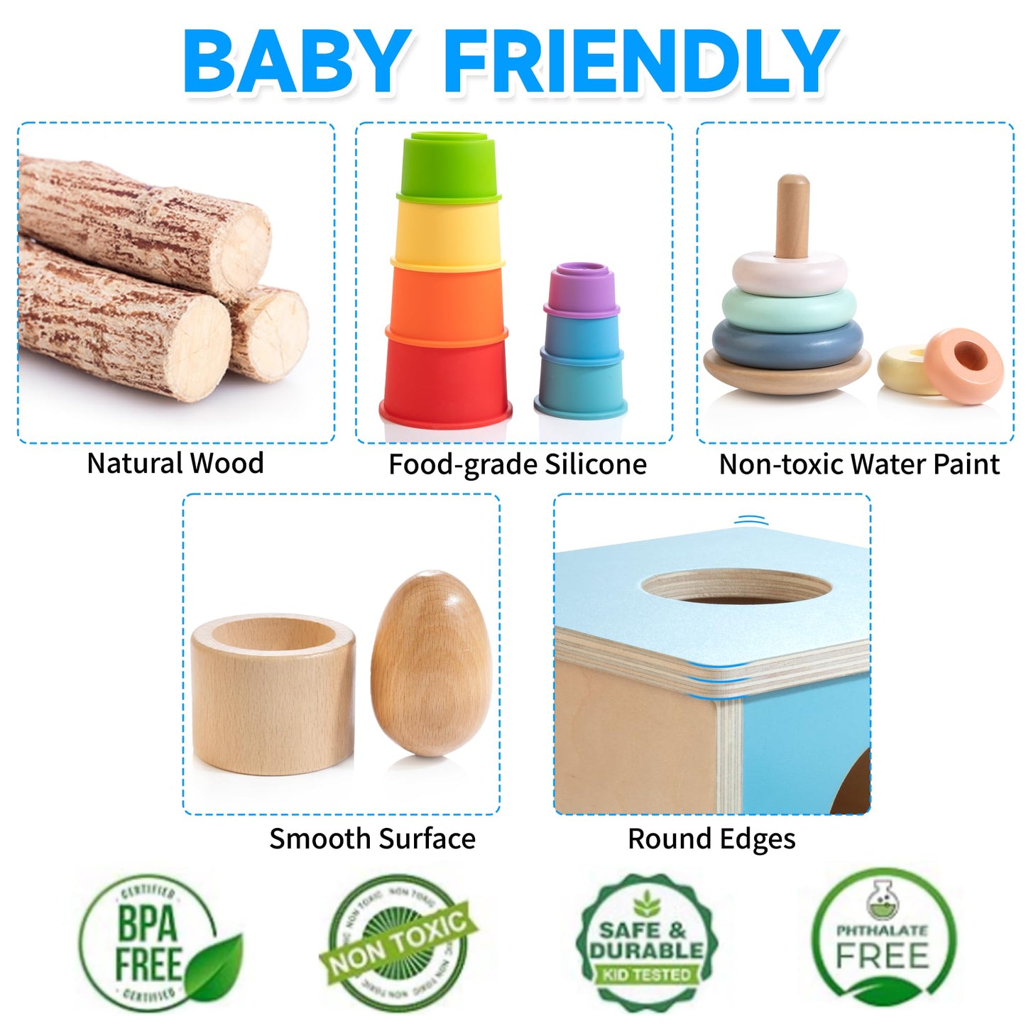 WOODMAM Montessori Toys for Babies 6-12 Months — 9-in-1 Educational Wooden Set