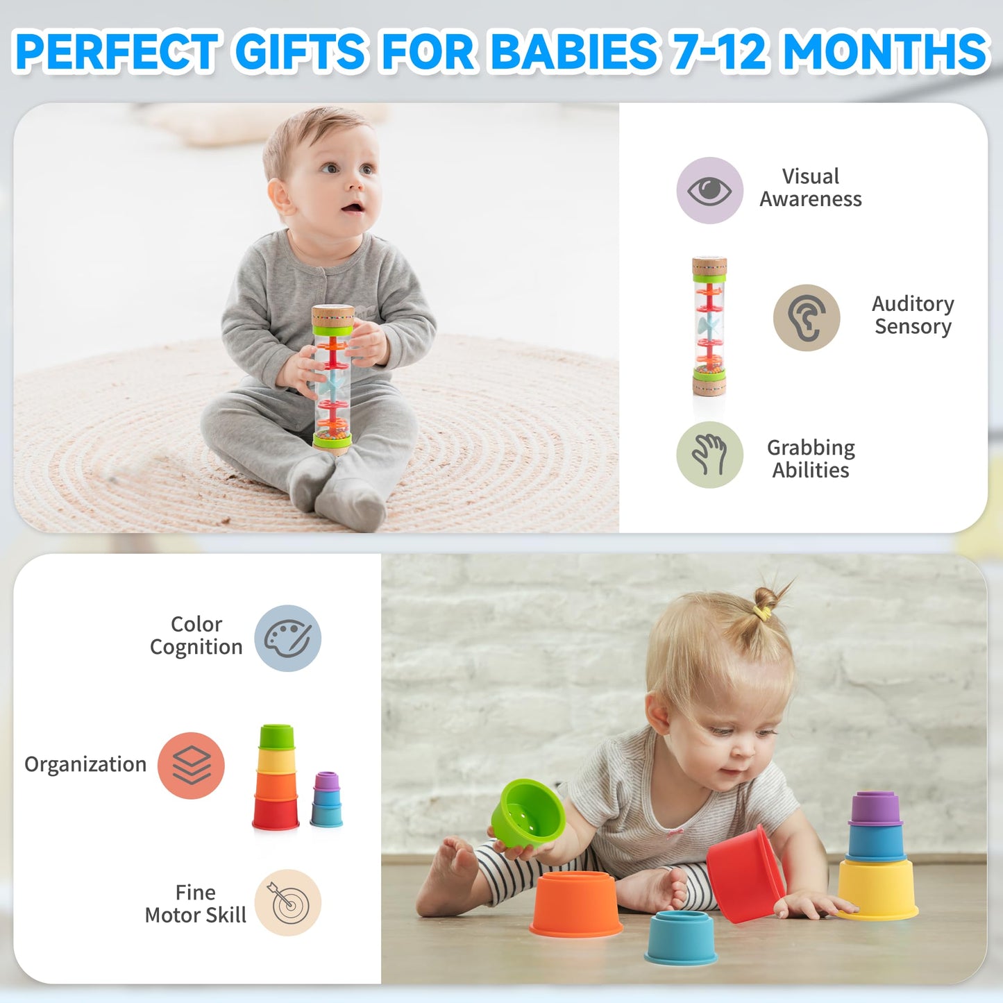 WOODMAM Montessori Toys for Babies 6-12 Months — 9-in-1 Educational Wooden Set