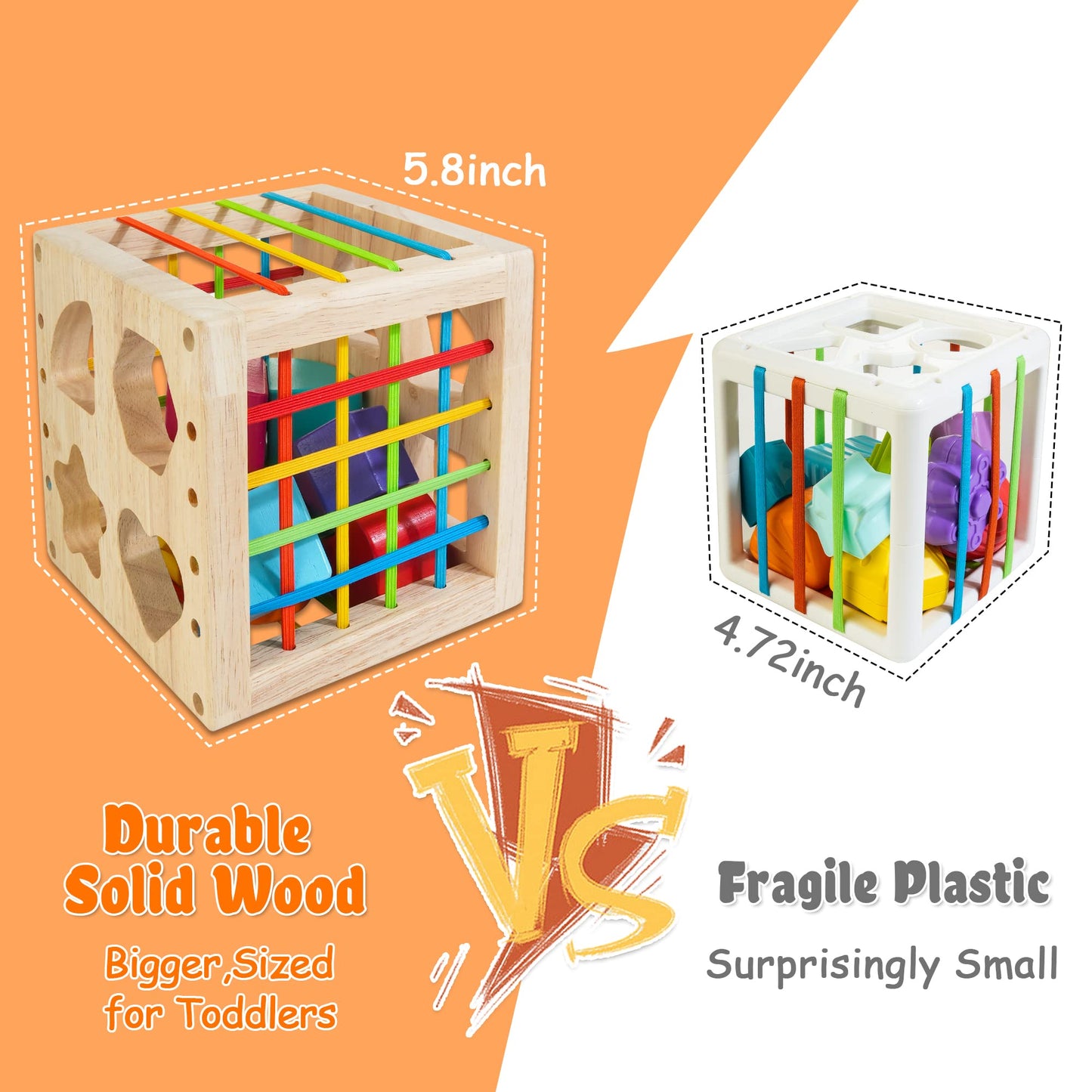 WOODMAM HELLOWOOD Montessori Shape Sorter Cube – 8 Rattling Shapes (1+ Year)