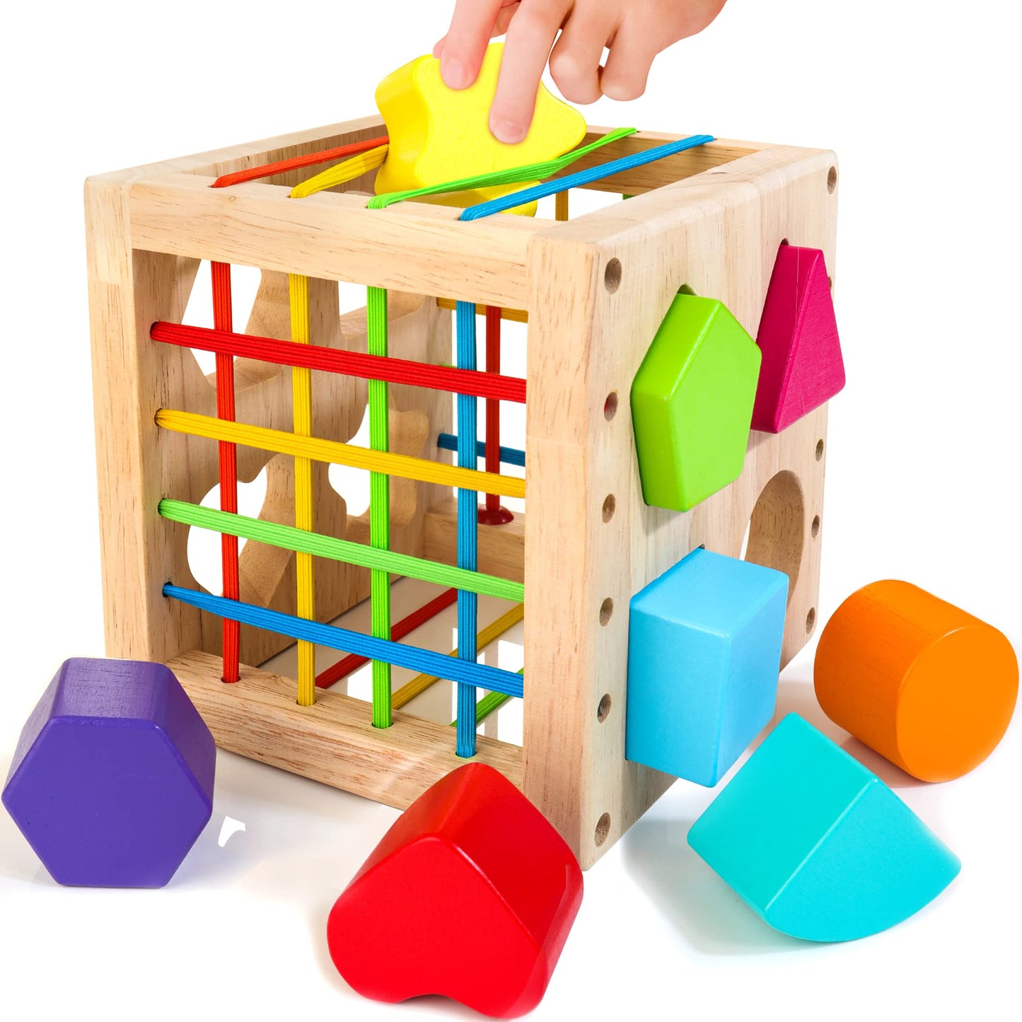 WOODMAM HELLOWOOD Montessori Shape Sorter Cube – 8 Rattling Shapes (1+ Year)
