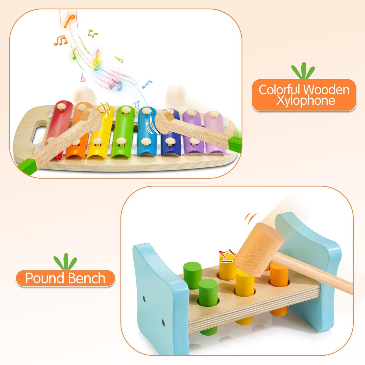 Woodmam 9-in-1 Wooden Montessori Toys for Toddlers 12-18 Months | Educational Box, Xylophone & More