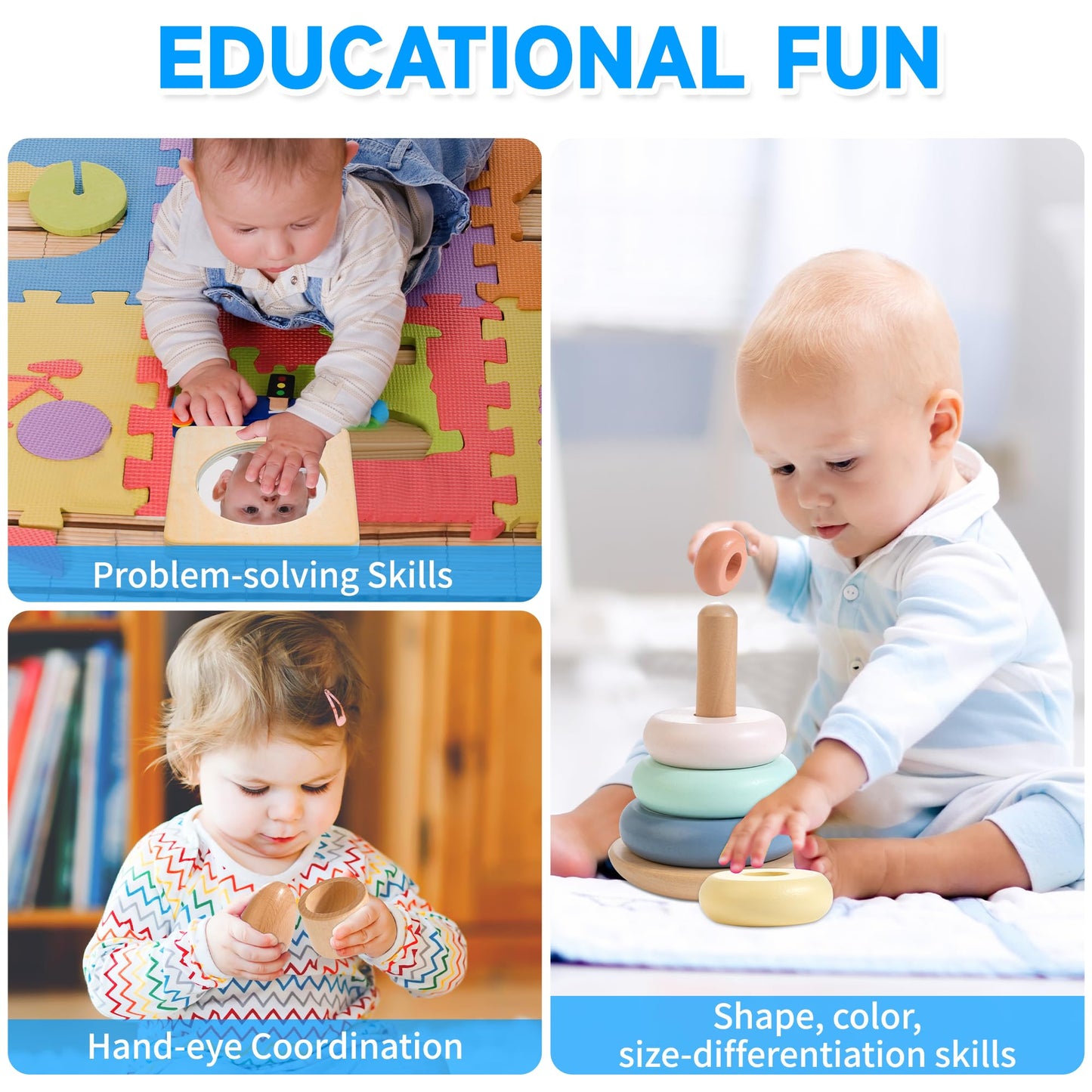 WOODMAM Montessori Toys for Babies 6-12 Months — 9-in-1 Educational Wooden Set