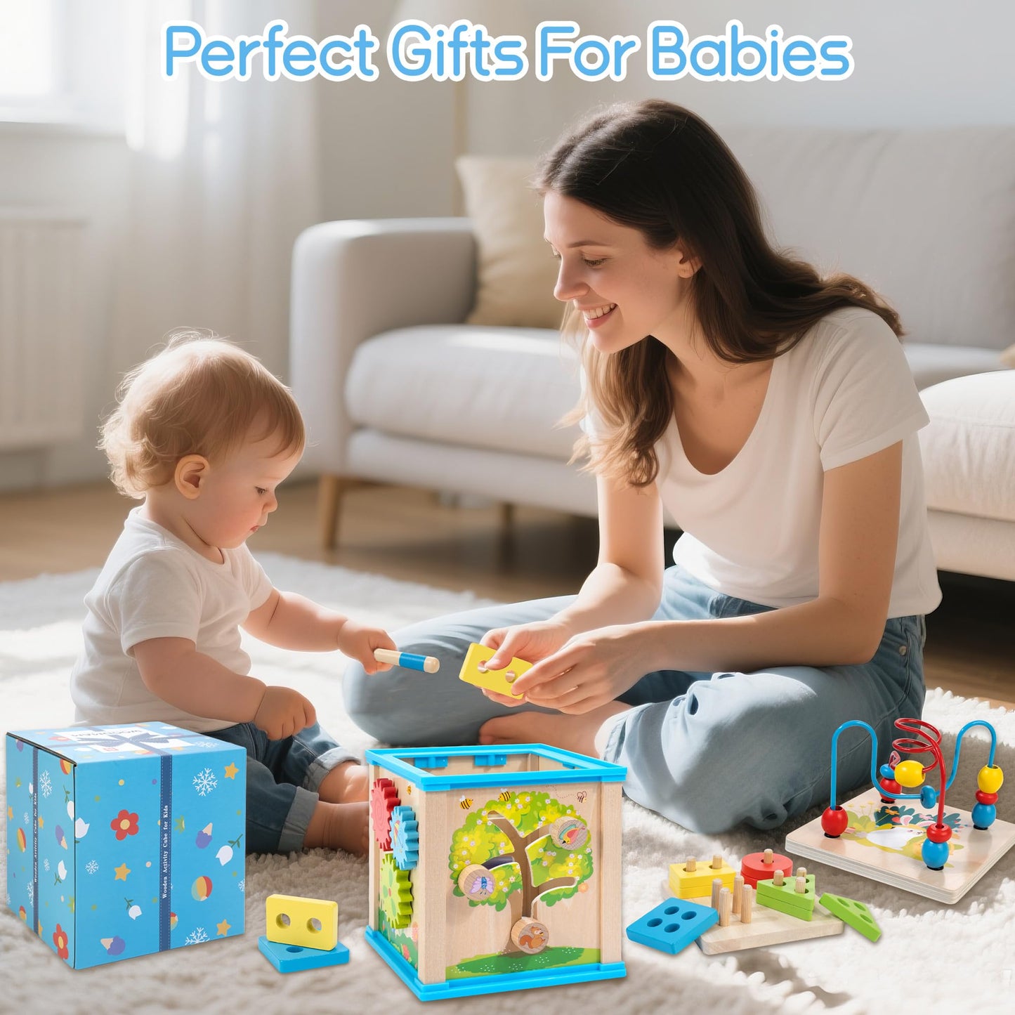 WOODMAM Wooden 7-in-1 Activity Cube for Toddlers | Montessori Toy & Learning Gift for 1-Year-Olds