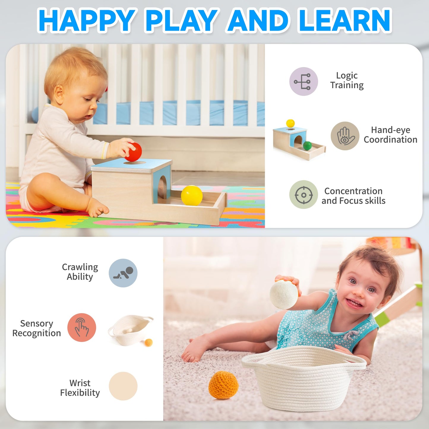 WOODMAM Montessori Toys for Babies 6-12 Months — 9-in-1 Educational Wooden Set