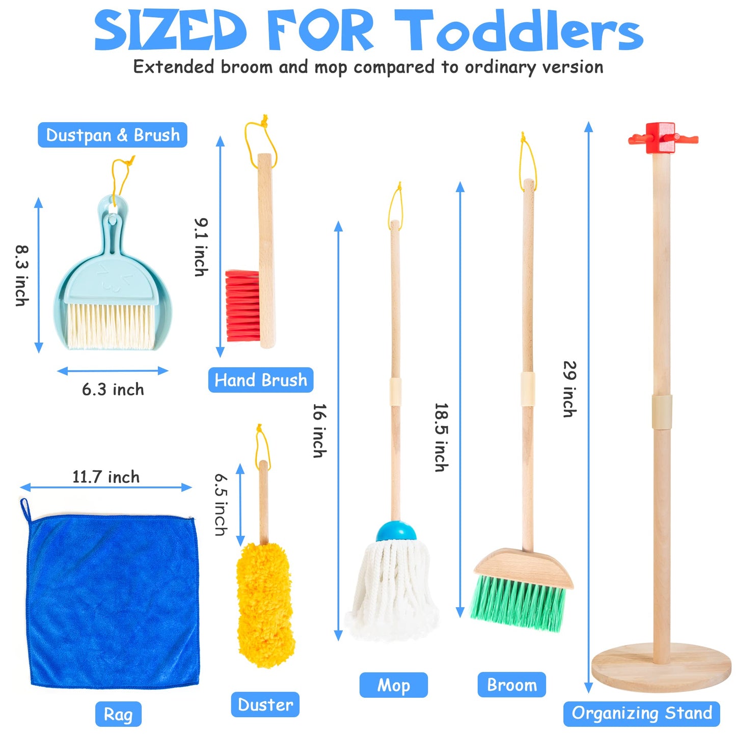 WOODMAM Wooden Kids Cleaning Set – 8-Piece Montessori Pretend Play Toy for Toddlers