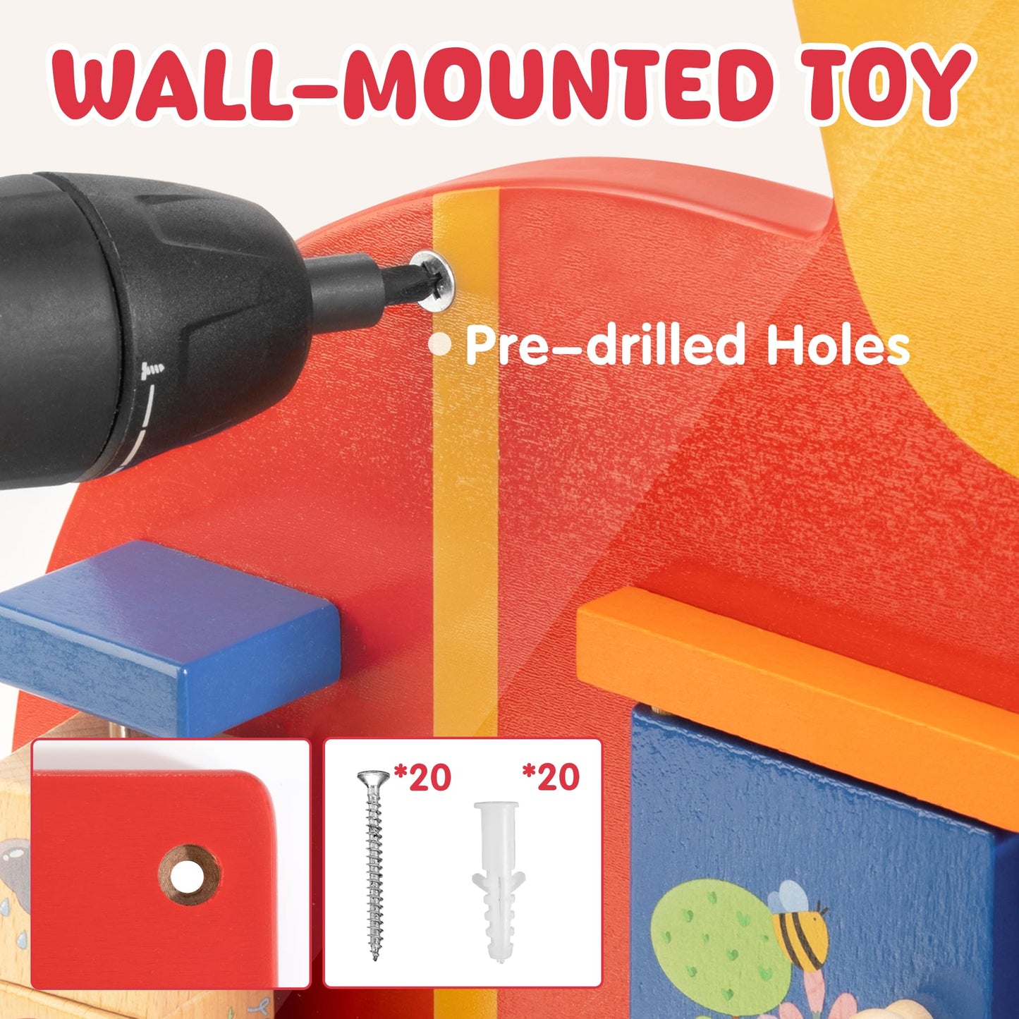 WOODMAM Train Activity Wall Panel — 11-in-1 Montessori Sensory Wall for Kids