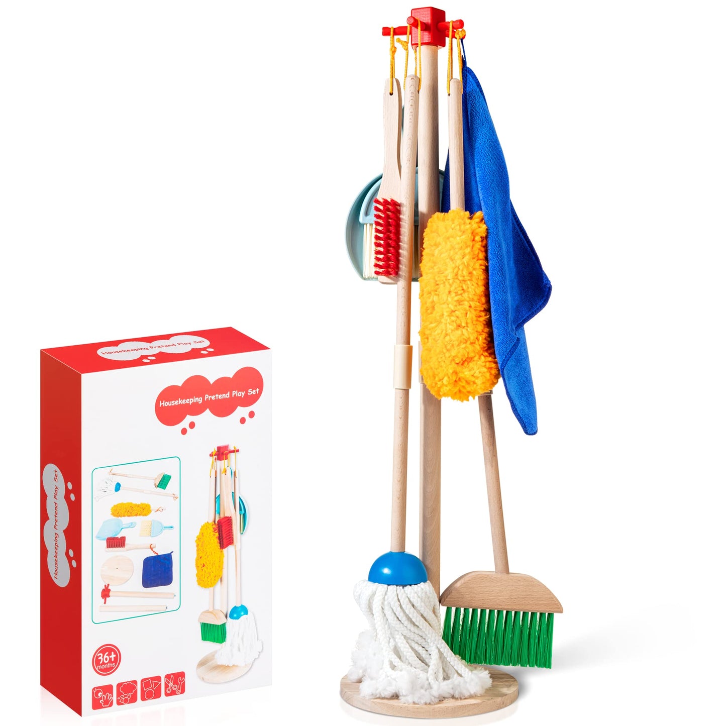 WOODMAM Wooden Kids Cleaning Set – 8-Piece Montessori Pretend Play Toy for Toddlers