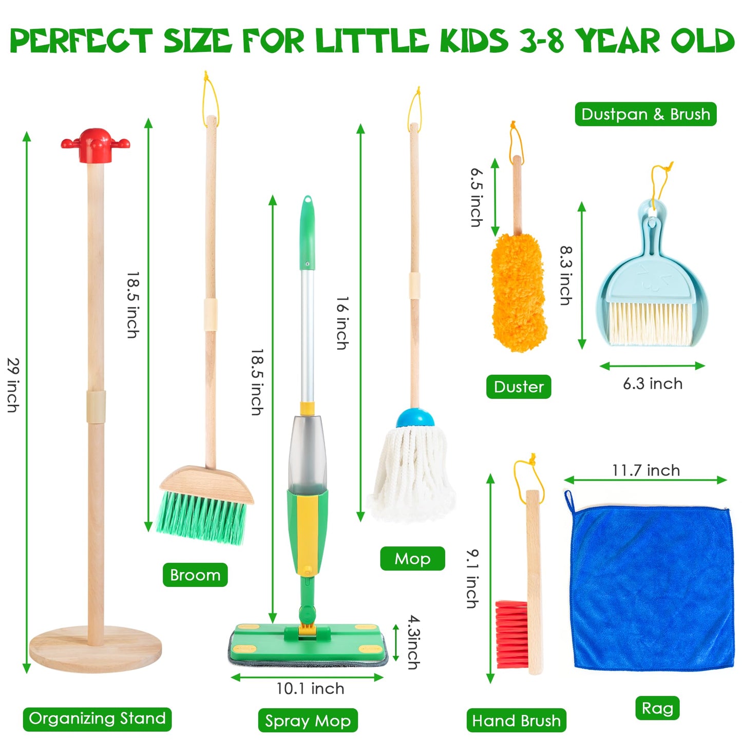 WOODMAM Wooden Kids Cleaning Set with Spray Mop – Montessori Pretend Play