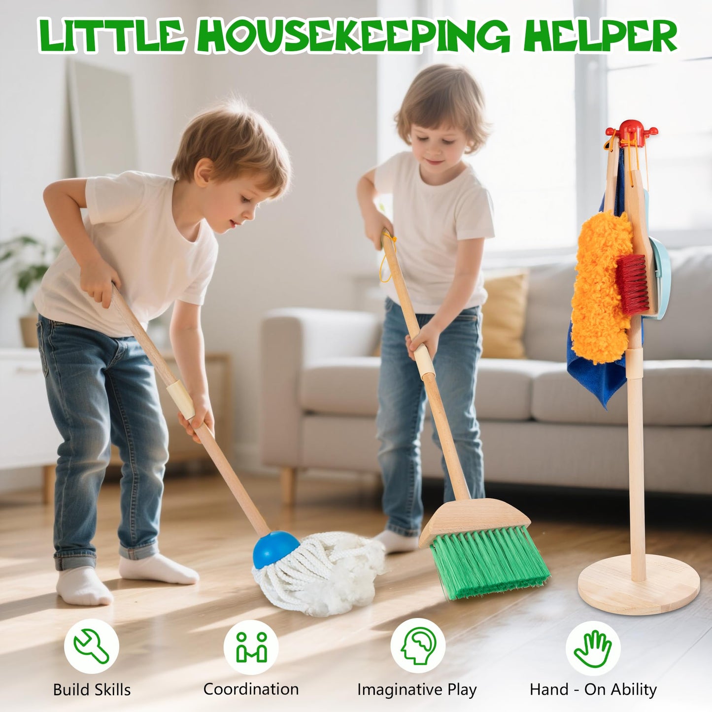 WOODMAM Wooden Kids Cleaning Set with Spray Mop – Montessori Pretend Play