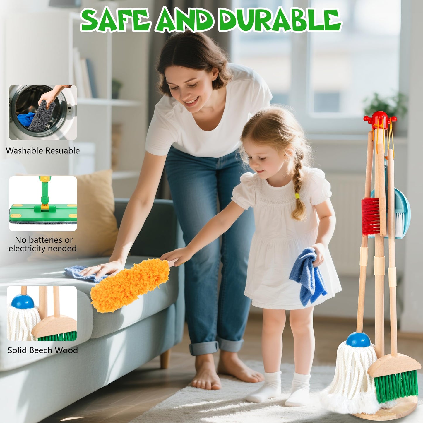 WOODMAM Wooden Kids Cleaning Set with Spray Mop – Montessori Pretend Play
